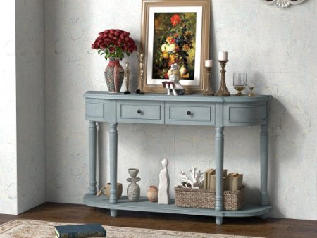 52  Retro Console Table with 2 Drawers and Open Shelf Entryway Sofa Table-Blue For Discount