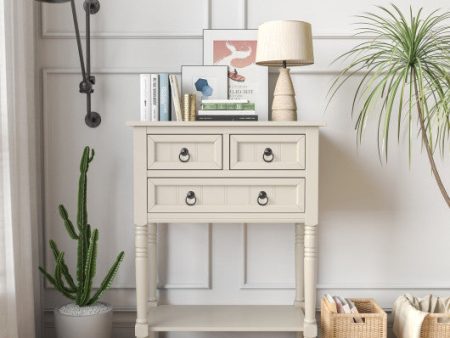 Narrow Console Table with 3 Storage Drawers and Open Bottom Shelf-Beige Online Sale