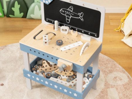 Kids Play Tool Workbench Set with 61 Pcs Tool and Parts Set-Blue on Sale