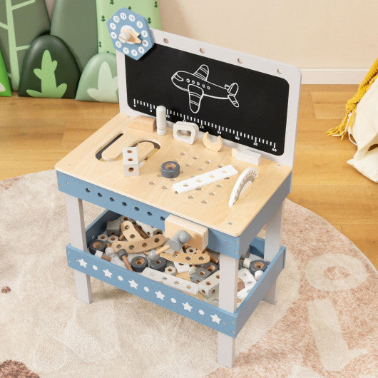 Kids Play Tool Workbench Set with 61 Pcs Tool and Parts Set-Blue on Sale