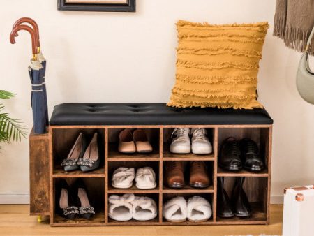 Shoe Storage Bench with Umbrella Stand and Adjustable Shelf-Rustic Brown Online now