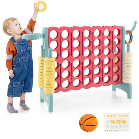 4-in-a-Row Connect Game with Basketball Hoop and Toss Ring-Multicolor Fashion