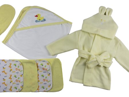 Yellow Infant Robe, Yellow Hooded Towel, Washcloths and Hand Washcloth Mitt - 7 pc Set Online now