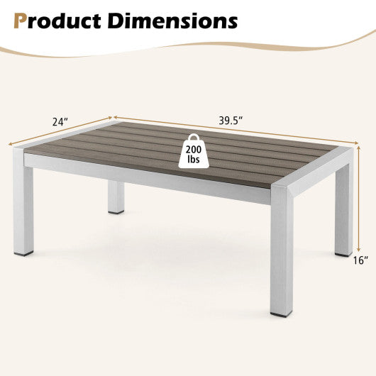 Modern Rectangular Patio Coffee Table with Plastic Wood Tabletop and Rustproof Aluminum Frame-Gray Hot on Sale