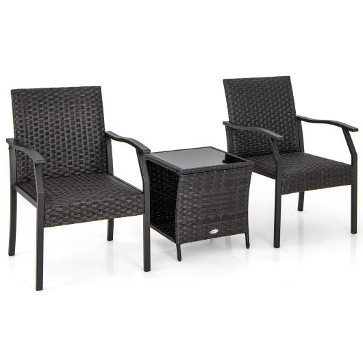 3 Piece Patio Wicker Chair Set with Quick-drying Cushions Discount