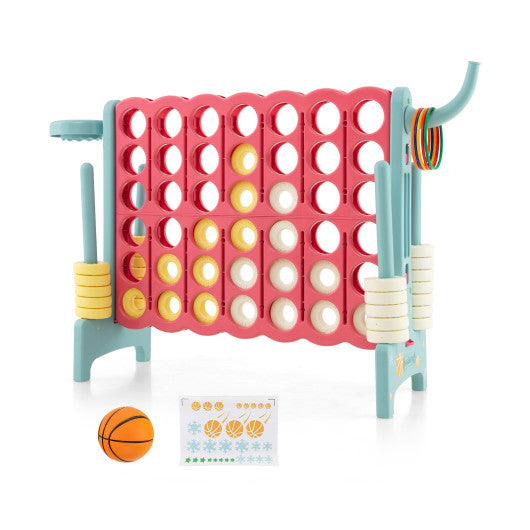 4-in-a-Row Connect Game with Basketball Hoop and Toss Ring-Multicolor Fashion