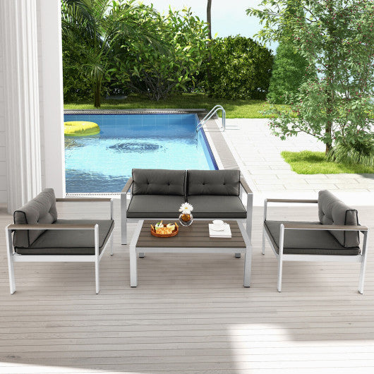 Modern Rectangular Patio Coffee Table with Plastic Wood Tabletop and Rustproof Aluminum Frame-Gray Hot on Sale