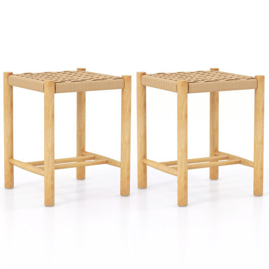 Dining Stool Set of 2 with Rubber Wood Frame-Natural Sale