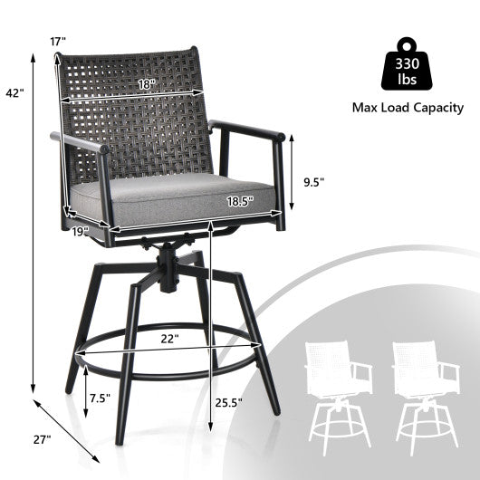 360 Degree Swivel Bar Stool Set of 2 with Metal Frame and PE Rattan Backrest-Black Supply