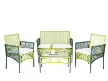 4 Piece Patio Round Wicker Conversation Set Online Sale