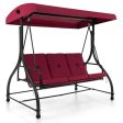 3 Seat Outdoor Porch Swing with Adjustable Canopy-Wine on Sale