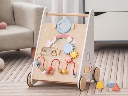 Wooden Baby Walker with Multiple Activities Center for Over 1 Year Old-White Online now