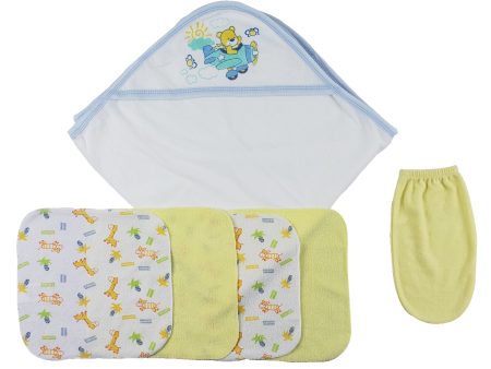 Blue Hooded Towel, Washcloths and Hand Washcloth Mitt - 6 pc Set Online now