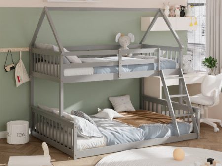 Twin Over Full House Bunk Bed with Ladder and Guardrails-Gray Supply