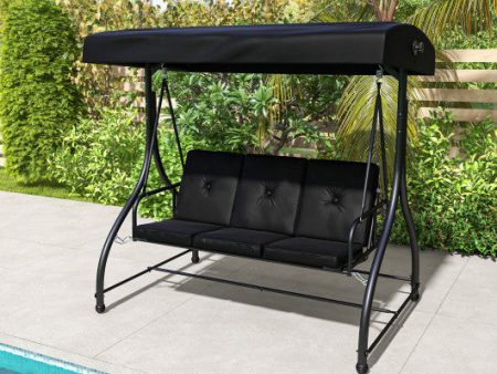 3 Seat Outdoor Porch Swing with Adjustable Canopy-Black Online Sale