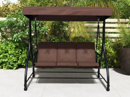 3 Seat Outdoor Porch Swing with Adjustable Canopy-Coffee Supply