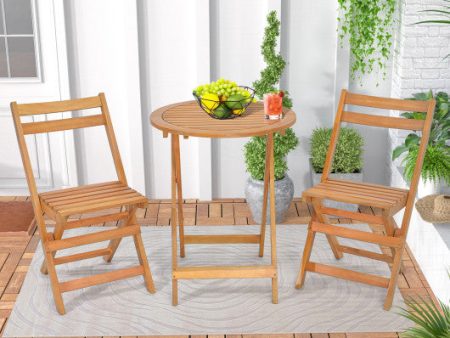 3 Pieces Folding Patio Bistro Set with Slatted Tabletop Hot on Sale